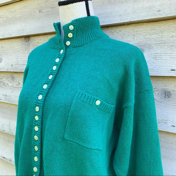 Vintage 90s Solid Print Micro Button Down Long Sleeve Mock Neck Cardigan Sweater - Picture 5 of 16